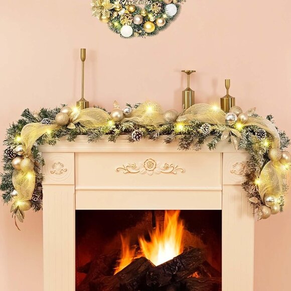 NEW 5.9FT Christmas Garland Decorations,Luxury Christmas Gold Garland for Mantle - Picture 1 of 9